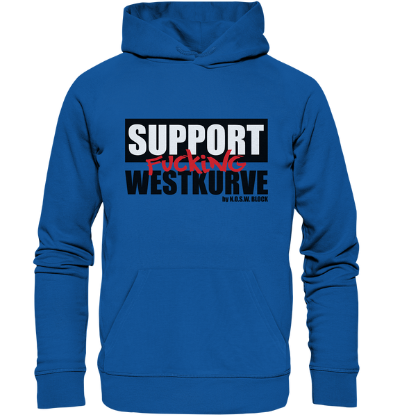 N.O.S.W. BLOCK Fanblock Hoodie "SUPPORT FUCKING WESTKURVE" Männer Organic Basic Kapuzenpullover blau