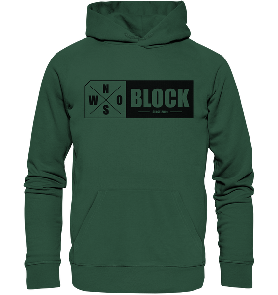 N.O.S.W. BLOCK Logo Hoodie Männer Organic Basic Kapuzenpullover dunkelgrün