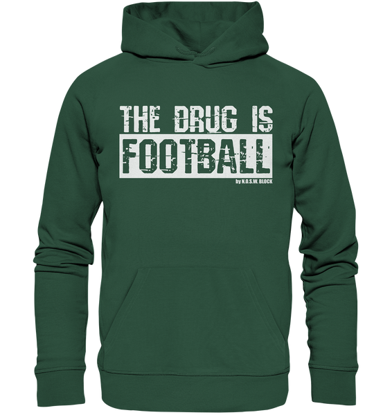 N.O.S.W. BLOCK Fanblock Hoodie "THE DRUG IS FOOTBALL" Männer Organic Basic Kapuzenpullover grün