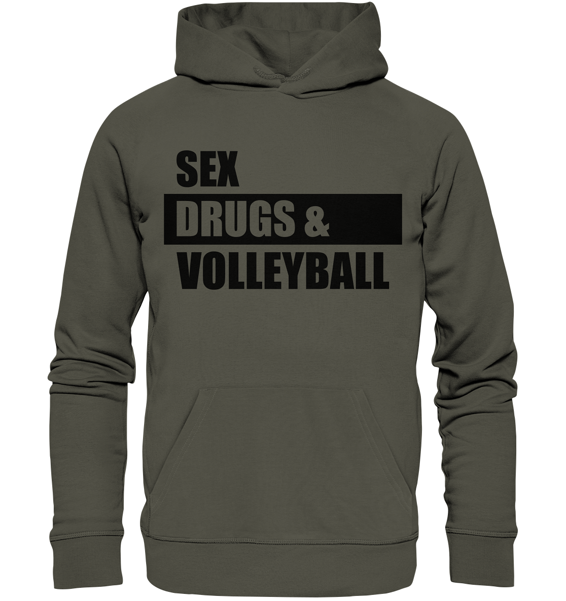 N.O.S.W. BLOCK Fanblock Hoodie "SEX, DRUGS & VOLLEYBALL" Männer Organic Basic Kapuzenpullover khaki