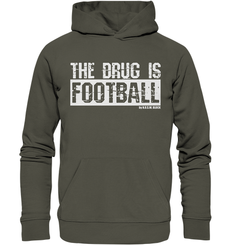 N.O.S.W. BLOCK Fanblock Hoodie "THE DRUG IS FOOTBALL" Männer Organic Basic Kapuzenpullover khaki