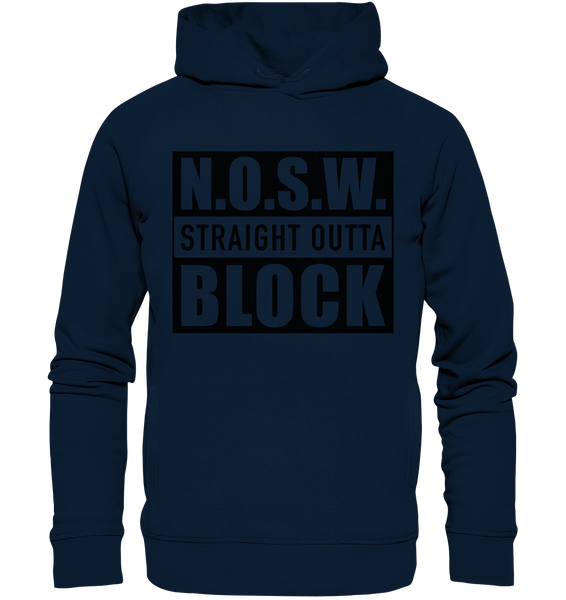 N.O.S.W. BLOCK Hoodie "STRAIGHT OUTTA" Männer Organic Fashion Kapuzenpullover navy