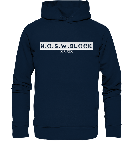 N.O.S.W. BLOCK Hoodie "MMXIX" Männer Organic Fashion Kapuzenpullover navy