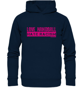 N.O.S.W. BLOCK Gegen Rechts Hoodie "LOVE HANDBALL HATE RACISM" Girls Organic Fashion Kapuzenpullover navy