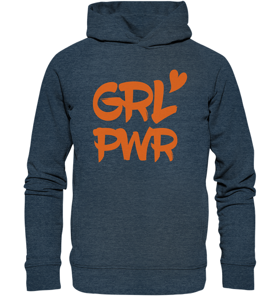 N.O.S.W. BLOCK Girls Hoodie "GRL PWR" Organic Fashion Kapuzenpullover dark heather blau