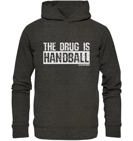 N.O.S.W. BLOCK Fanblock Hoodie "THE DRUG IS HANDBALL" Girls Organic Fashion Kapuzenpullover dark heather grau