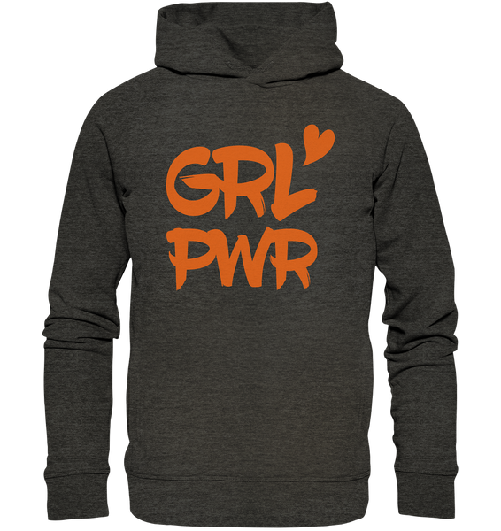 N.O.S.W. BLOCK Girls Hoodie "GRL PWR" Organic Fashion Kapuzenpullover dark heather grau