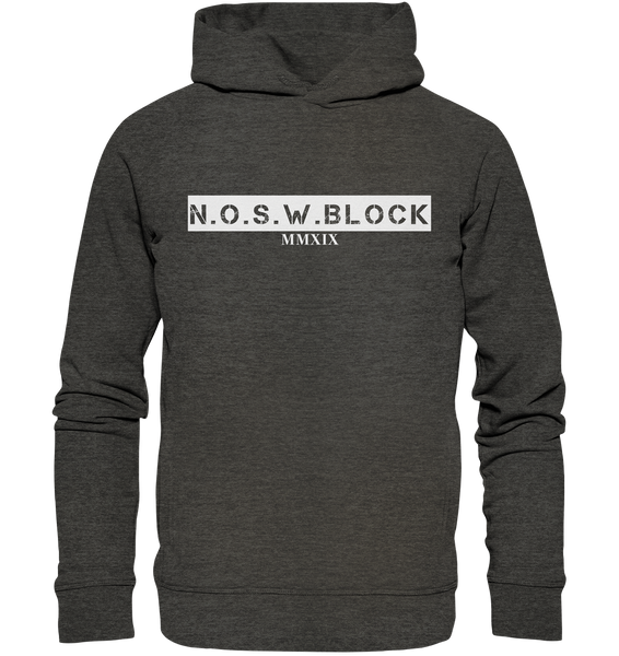 N.O.S.W. BLOCK Hoodie "MMXIX" Männer Organic Fashion Kapuzenpullover dark heather grau