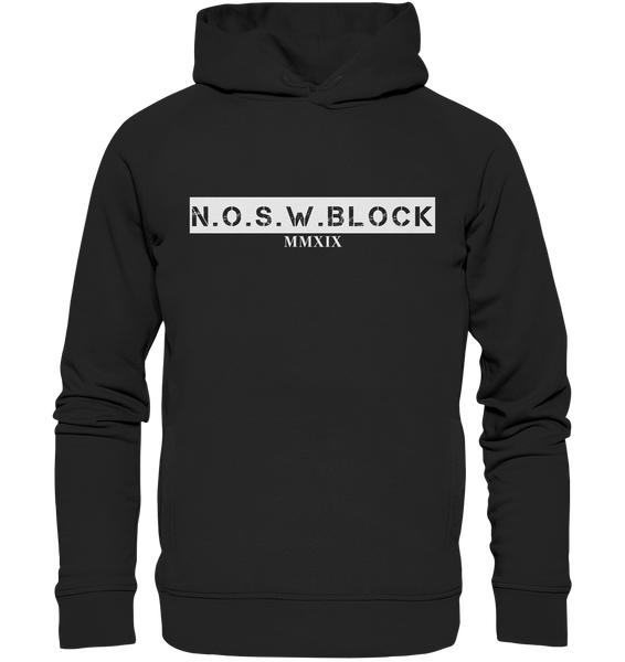 N.O.S.W. BLOCK Hoodie "MMXIX" Männer Organic Fashion Kapuzenpullover schwarz