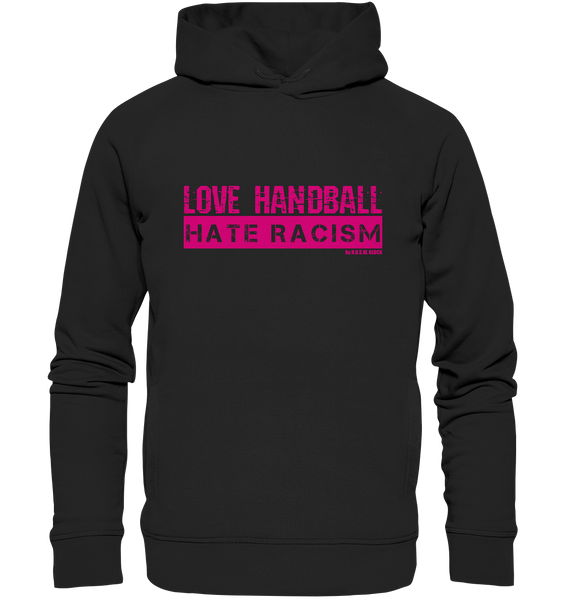 N.O.S.W. BLOCK Gegen Rechts Hoodie "LOVE HANDBALL HATE RACISM" Girls Organic Fashion Kapuzenpullover schwarz