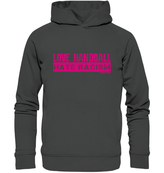 N.O.S.W. BLOCK Gegen Rechts Hoodie "LOVE HANDBALL HATE RACISM" Girls Organic Fashion Kapuzenpullover anthrazit