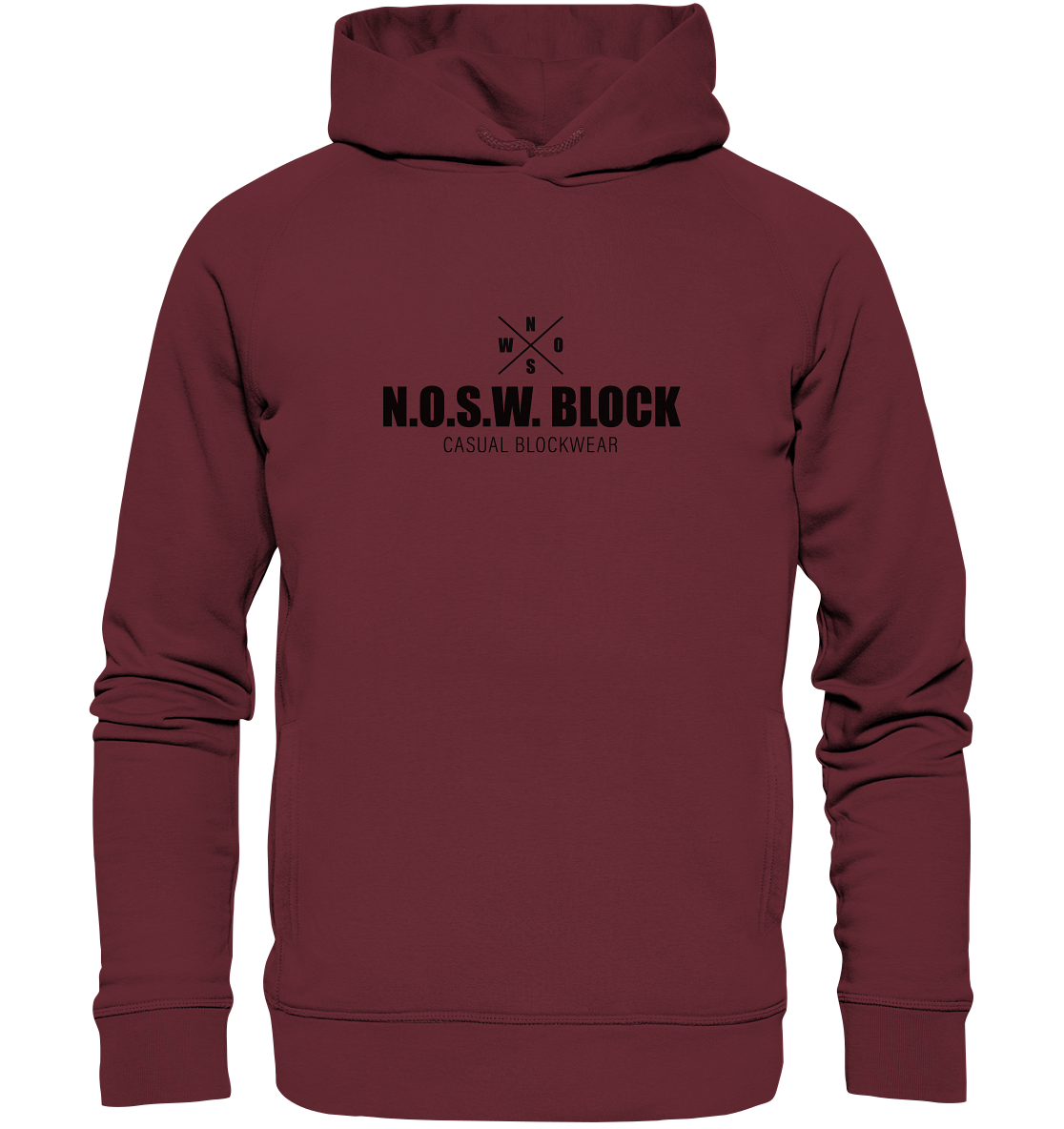 N.O.S.W. BLOCK Hoodie "CREW NULL40" Männer Organic Fashion Kapuzenpullover weinrot