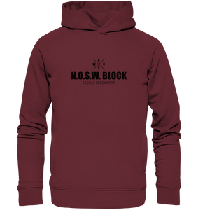 N.O.S.W. BLOCK Hoodie "CREW NULL40" Männer Organic Fashion Kapuzenpullover weinrot