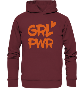 N.O.S.W. BLOCK Girls Hoodie "GRL PWR" Organic Fashion Kapuzenpullover weinrot