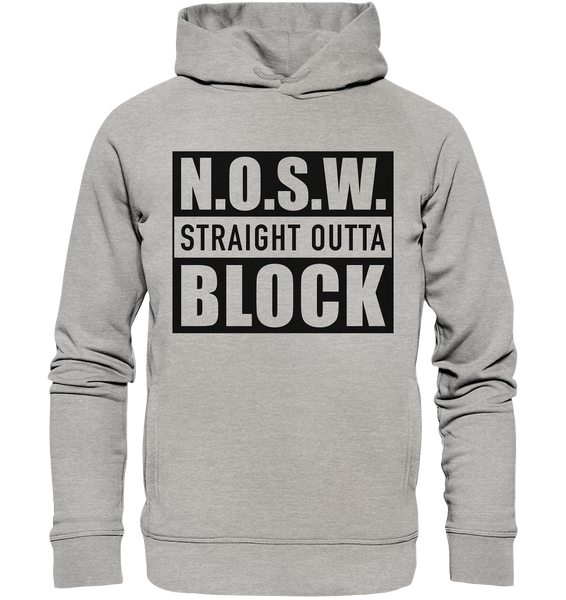 N.O.S.W. BLOCK Hoodie "STRAIGHT OUTTA" Männer Organic Fashion Kapuzenpullover heather grau