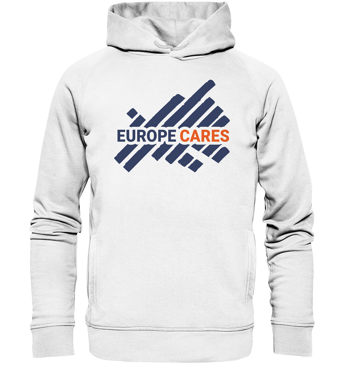 Europe Cares Hoodie UNISEX Organic Kapuzenpullover Logo blau/orange weiss