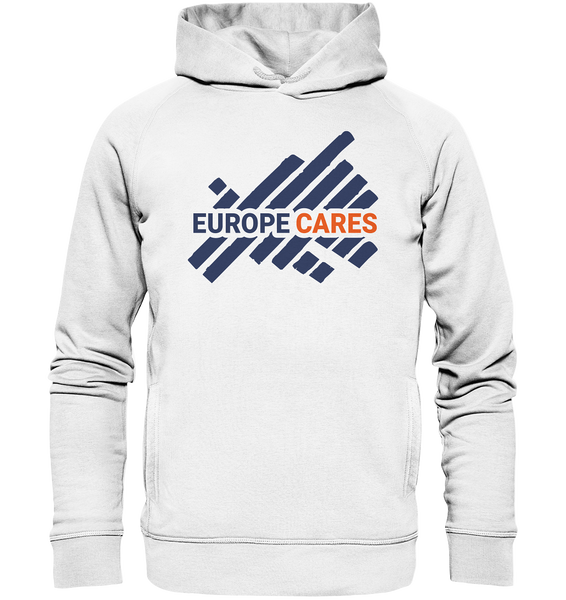 Europe Cares Hoodie UNISEX Organic Kapuzenpullover Logo blau/orange weiss