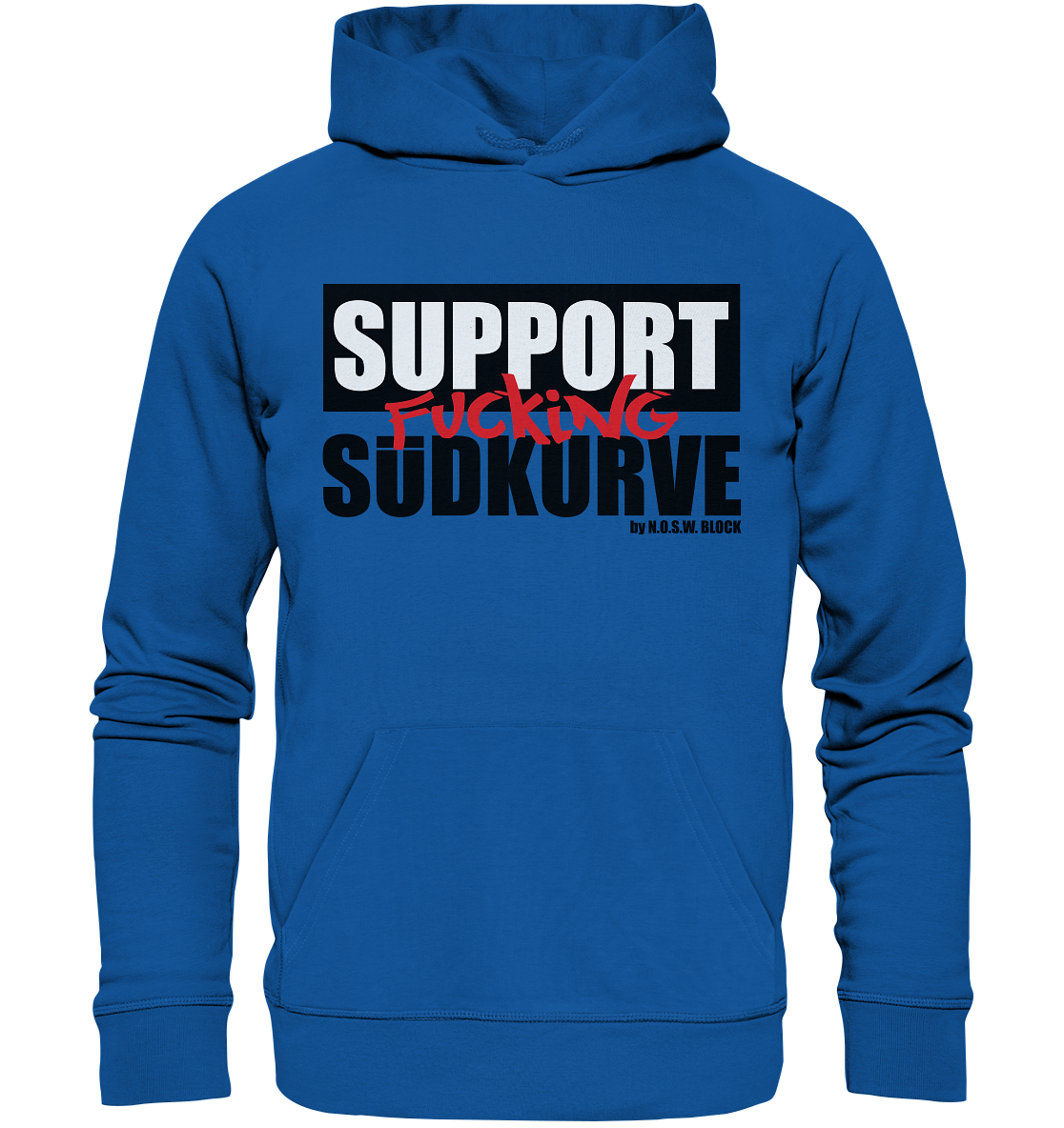 N.O.S.W. BLOCK Fanblock Hoodie "SUPPORT FUCKING SÜDKURVE" Männer Organic Kapuzenpullover blau