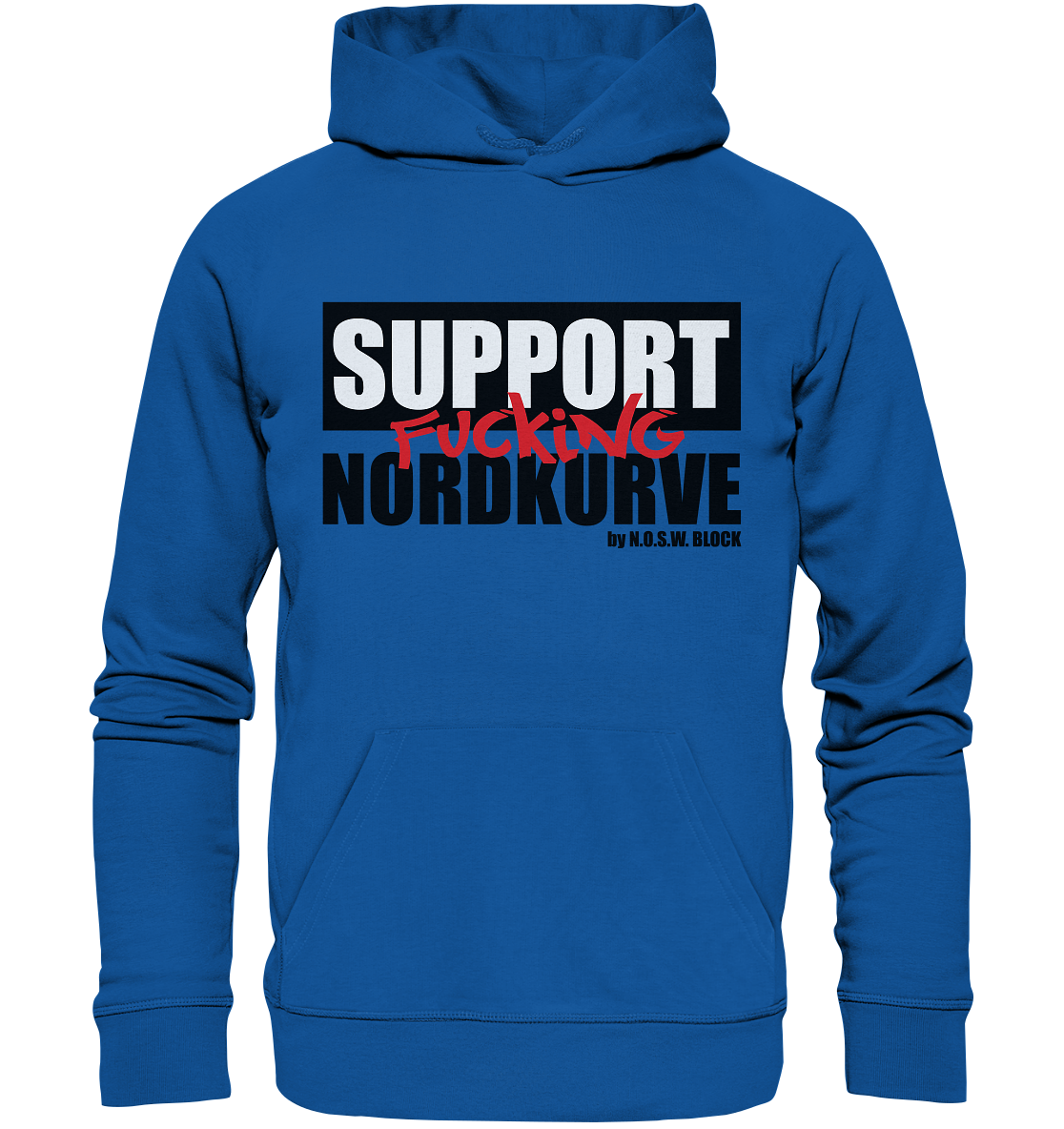 N.O.S.W. BLOCK Fanblock Hoodie "SUPPORT FUCKING NORDKURVE" Männer Organic Kapuzenpullover blau