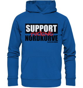 N.O.S.W. BLOCK Fanblock Hoodie "SUPPORT FUCKING NORDKURVE" Männer Organic Kapuzenpullover blau