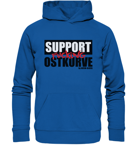 N.O.S.W. BLOCK Fanblock Hoodie "SUPPORT FUCKING OSTKURVE" Männer Organic Kapuzenpullover blau