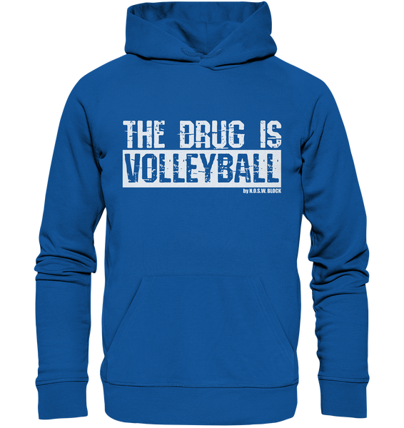 N.O.S.W. BLOCK Fanblock Hoodie "THE DRUG IS VOLLEYBALL" Männer Organic Kapuzenpullover blau