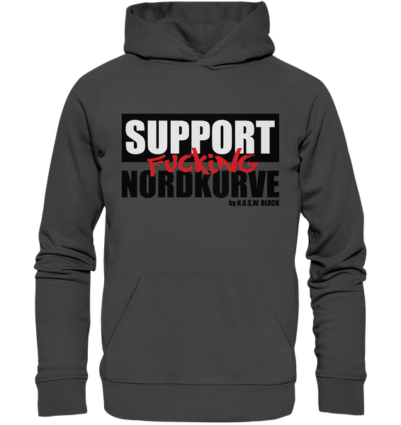 N.O.S.W. BLOCK Fanblock Hoodie "SUPPORT FUCKING NORDKURVE" Männer Organic Kapuzenpullover anthrazit