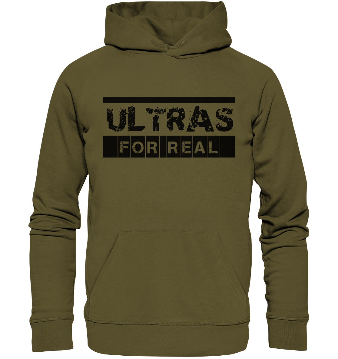 N.O.S.W. BLOCK Ultras Hoodie "ULTRAS FOR REAL" beidseitig bedruckter Männer Organic Kapuzenpullover khaki