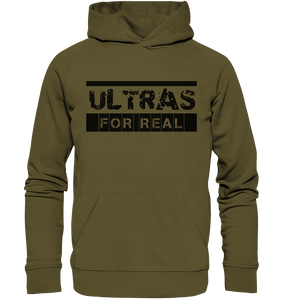 N.O.S.W. BLOCK Ultras Hoodie "ULTRAS FOR REAL" beidseitig bedruckter Männer Organic Kapuzenpullover khaki