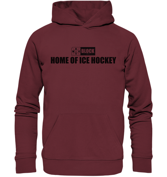 N.O.S.W. BLOCK Hoodie "HOME OF ICE HOCKEY" Männer Organic Kapuzenpullover weinrot