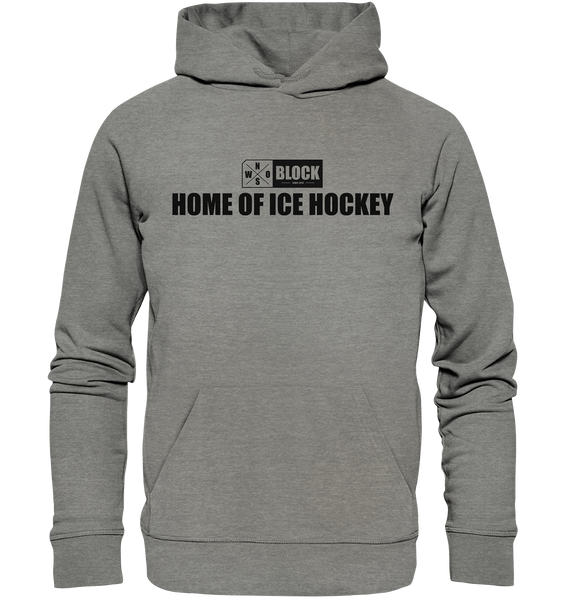 N.O.S.W. BLOCK Hoodie "HOME OF ICE HOCKEY" Männer Organic Kapuzenpullover mid heather grau