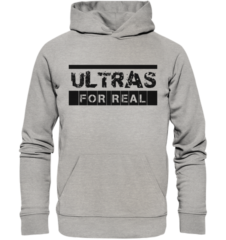 N.O.S.W. BLOCK Ultras Hoodie "ULTRAS FOR REAL" beidseitig bedruckter Männer Organic Kapuzenpullover heather grau