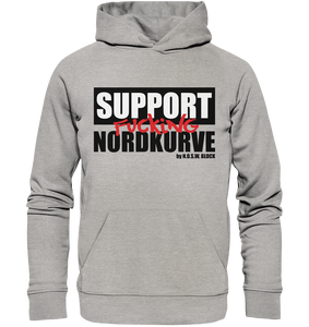 N.O.S.W. BLOCK Fanblock Hoodie "SUPPORT FUCKING NORDKURVE" Männer Organic Kapuzenpullover heathergrau