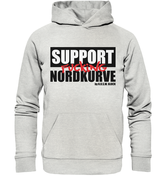 N.O.S.W. BLOCK Fanblock Hoodie "SUPPORT FUCKING NORDKURVE" Männer Organic Kapuzenpullover creme heather grau