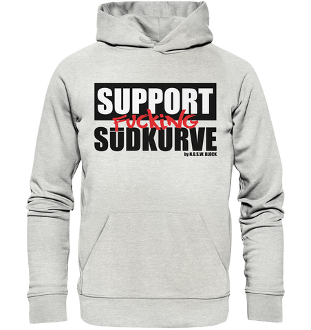 N.O.S.W. BLOCK Fanblock Hoodie "SUPPORT FUCKING SÜDKURVE" Männer Organic Kapuzenpullover creme heather grau