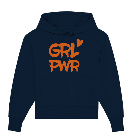 N.O.S.W. BLOCK Fanblock Hoodie "GRL PWR" Girls Organic Oversize Kapuzenpullover navy