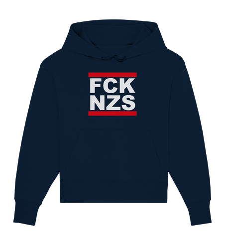N.O.S.W. BLOCK Gegen Rechts Hoodie "FCK NZS" Girls Organic Oversize Kapuzenpullover navy