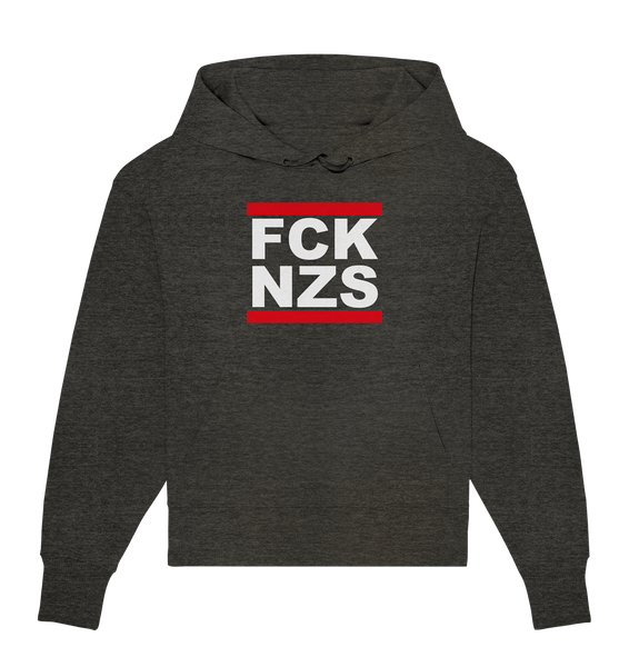 N.O.S.W. BLOCK Gegen Rechts Hoodie "FCK NZS" Girls Organic Oversize Kapuzenpullover dark heather grau