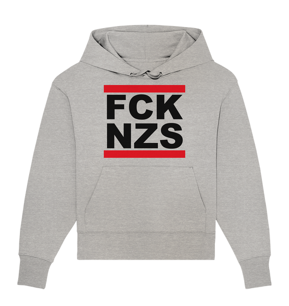 N.O.S.W. BLOCK Gegen Rechts Hoodie "FCK NZS" (schwarz) Frauen Organic Oversize Kapuzenpullover heather grau