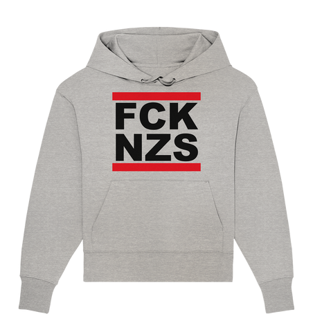 N.O.S.W. BLOCK Gegen Rechts Hoodie "FCK NZS" (schwarz) Frauen Organic Oversize Kapuzenpullover heather grau
