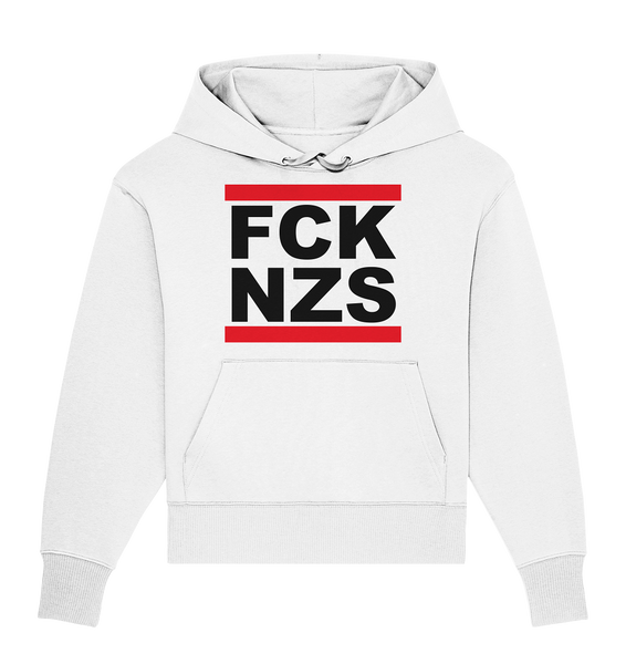 N.O.S.W. BLOCK Gegen Rechts Hoodie "FCK NZS" (schwarz) Frauen Organic Oversize Kapuzenpullover weiss