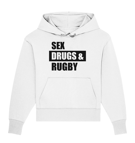 N.O.S.W. BLOCK Fanblock Hoodie "SEX, DRUGS & RUGBY" Girls Organic Oversize Kapuzenpullover weiss