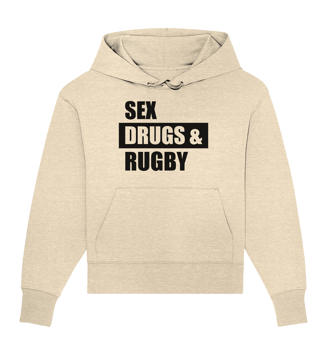 N.O.S.W. BLOCK Fanblock Hoodie "SEX, DRUGS & RUGBY" Girls Organic Oversize Kapuzenpullover natural raw