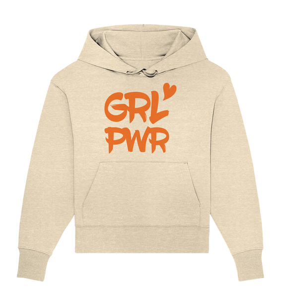 N.O.S.W. BLOCK Fanblock Hoodie "GRL PWR" Girls Organic Oversize Kapuzenpullover natural raw