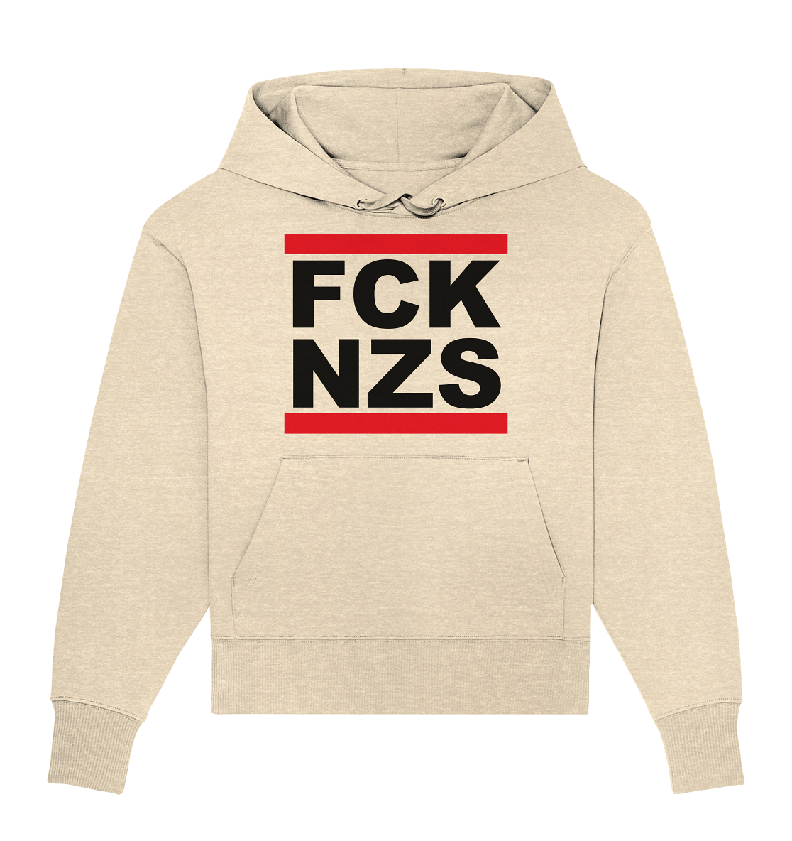 N.O.S.W. BLOCK Gegen Rechts Hoodie "FCK NZS" (schwarz) Frauen Organic Oversize Kapuzenpullover natural raw