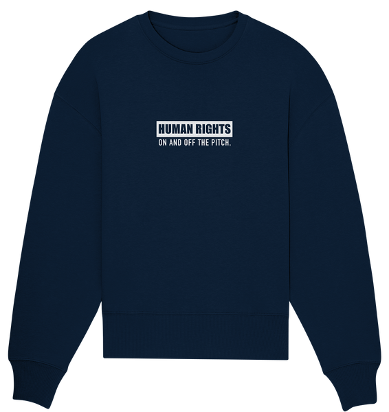 N.O.S.W. BLOCK Fanblock Sweater "HUMAN RIGHTS ON AND OFF THE PITCH" Frauen Organic Oversize Sweatshirt navy