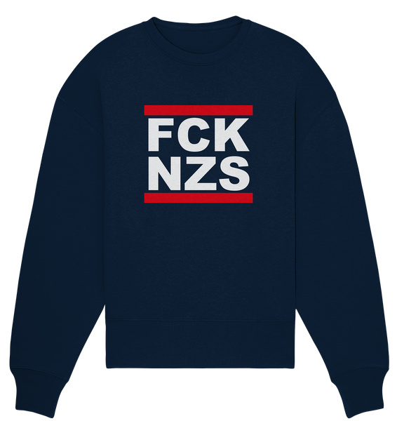 N.O.S.W. BLOCK Gegen Rechts Sweater "FCK NZS" Frauen Organic Oversize Sweatshirt navy