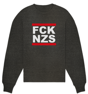 N.O.S.W. BLOCK Gegen Rechts Sweater "FCK NZS" Frauen Organic Oversize Sweatshirt dark heather grau
