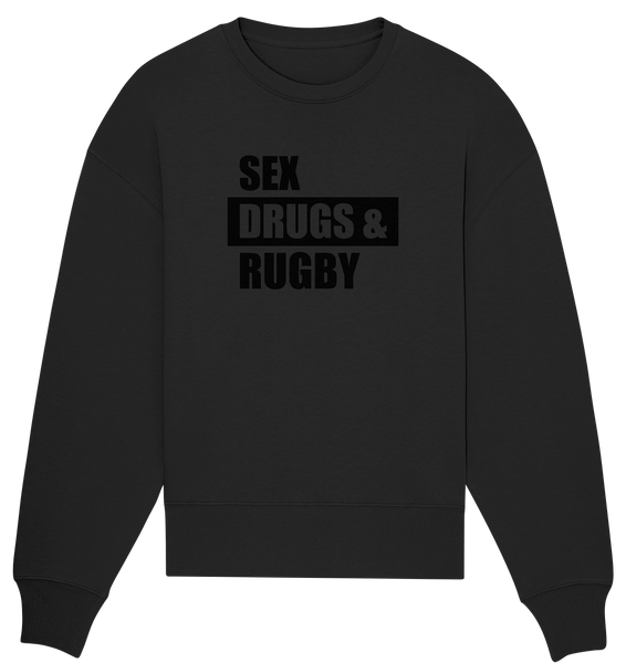 N.O.S.W. BLOCK Fanblock Sweater "SEX, DRUGS & RUGBY" Girls Organic Oversize Sweatshirt schwarz