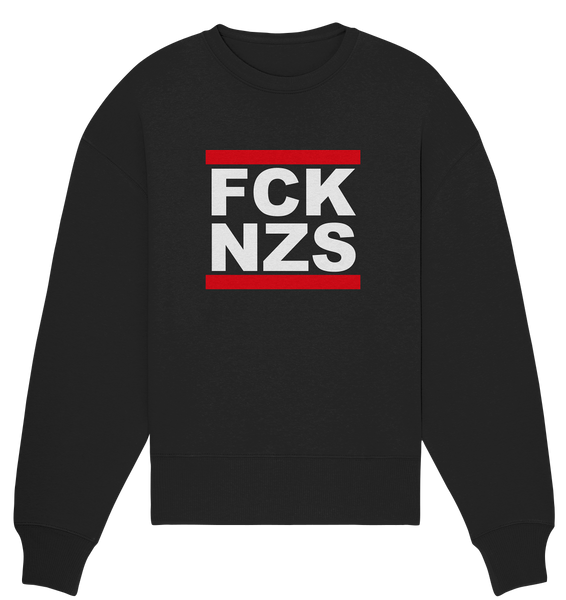 N.O.S.W. BLOCK Gegen Rechts Sweater "FCK NZS" Frauen Organic Oversize Sweatshirt schwarz